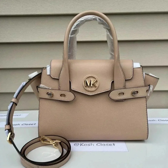 Michael Kors Carmen Satchel Medium Flap Purse Buff